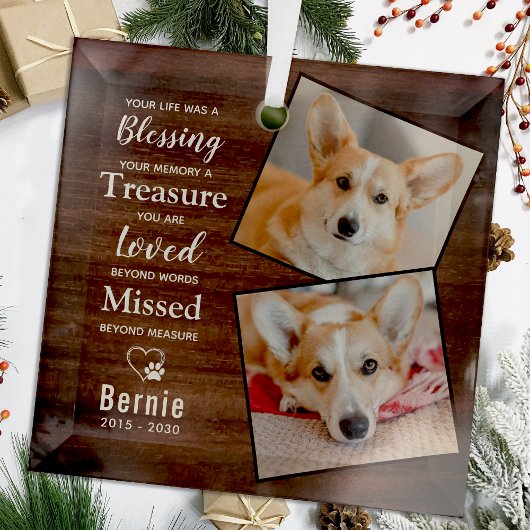 ペット素朴メモリアル詩犬2写真 ガラスオーナメント