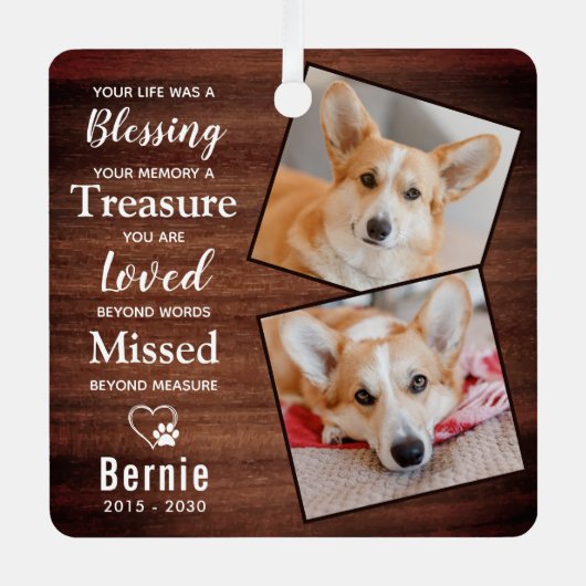 ペット素朴メモリアル詩犬2写真 メタルオーナメント (正面)