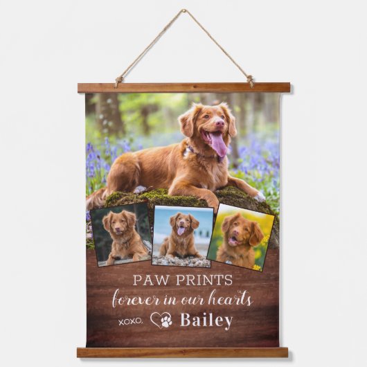 ペット素朴メモリパーソナライズされたー4フォトドッグ 吊り下げ型タペストリー (正面)