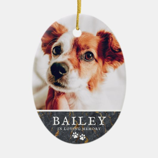 ペット素朴記念大理石の前足の写真 セラミックオーナメント (正面)