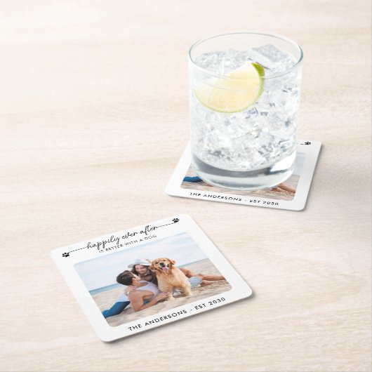 ペット結婚のカスタム飼い犬が楽しそうに追いかける スクエアペーパーコースター (インサイチュ)