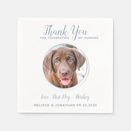 ペット結婚のダスティモダンブルー犬の写真ありがとう スタンダードカクテルナプキン (正面)