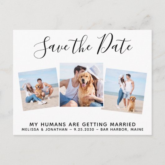 ペット結婚の写真コラージュ犬の日付を保存 案内ポストカード (正面)