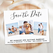 ペット結婚の写真コラージュ犬の日付を保存 案内ポストカード
