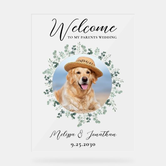 ペット結婚の歓迎パーソナライズされた犬写真 アクリルサイン (正面)