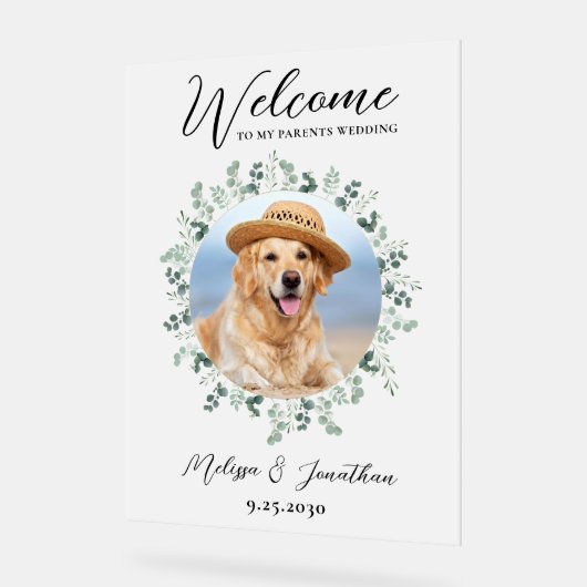 ペット結婚の歓迎パーソナライズされた犬写真 アクリルサイン (傾斜)