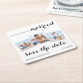 ペット結婚の3フォトコラージュ犬の日付を保存 スクエアペーパーコースター (アングル)