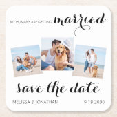 ペット結婚の3フォトコラージュ犬の日付を保存 スクエアペーパーコースター (正面)