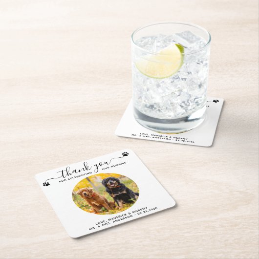 ペット結婚スモダンプエレガントト写真ありがとう スクエアペーパーコースター (インサイチュ)