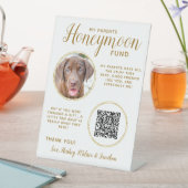 ペット結婚ズドッグフォト金ゴールドQRコードハネムーンファンド 台座サイン (インサイチュ)