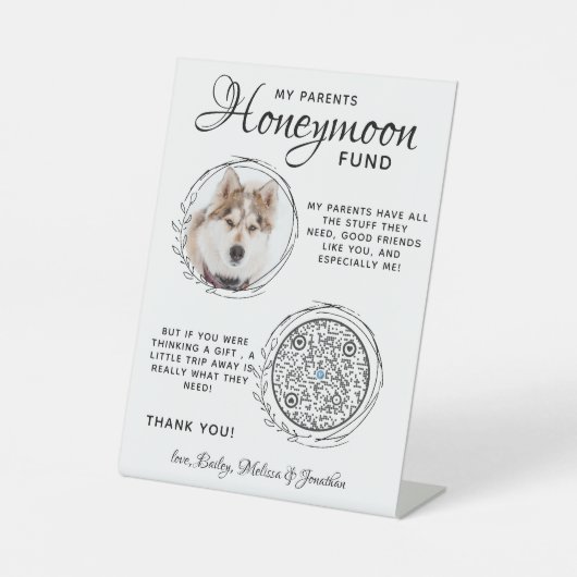 ペット結婚ズ犬の写真QRコード新婚旅行ファンド 台座サイン (正面)