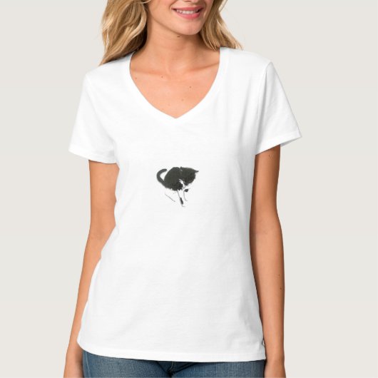 ペット絵画の白黒猫 Tシャツ (正面)
