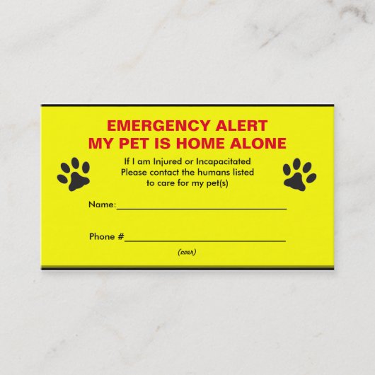 ペット緊急の注意深い家の名刺だけ コーリングカード (正面)