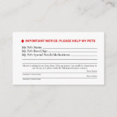 ペット緊急通報医療情報カ気にード エンクロージャーカード (裏面)