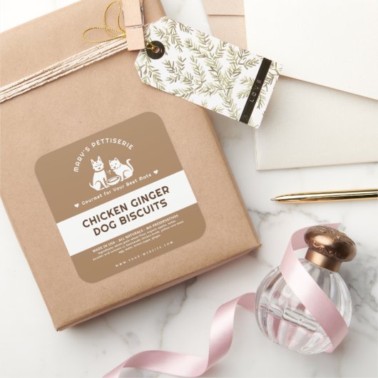 ペット自家製グルメ食品ベーカリー製品ラベル スクエアシール (ギフト)