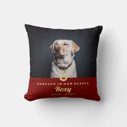 ペット記念のギフトの足のプリントの写真名前および年 クッション (正面)