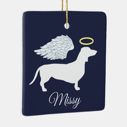 ペット記念の天使の翼及びハローのダックスフント セラミックオーナメント (右)