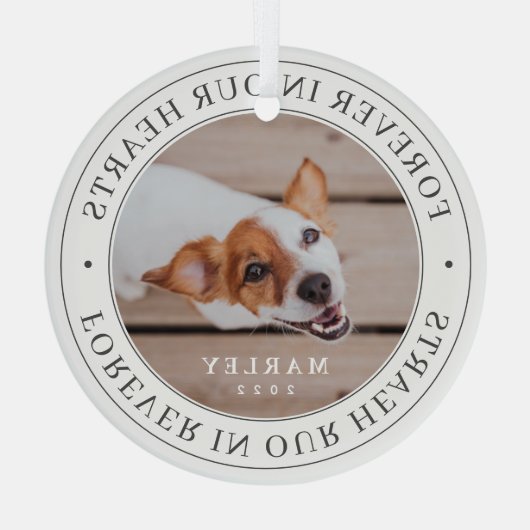 ペット記念の永遠のハートモダン写真 ガラスオーナメント (裏面)