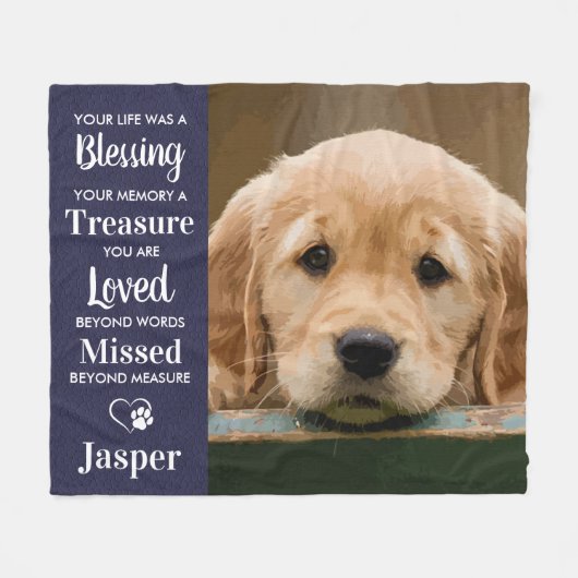 ペット記念カスタマイズ悔やみや弔慰プレゼント犬の写真 フリースブランケット (正面(横))