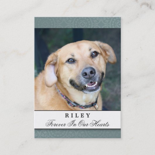 ペット記念カードティール(緑がかった色) – 満足の詩 名刺 (正面)