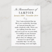 ペット記念カードネイビーブルー – 満足の詩 名刺 (裏面)