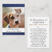 ペット記念カードネイビーブルー – 満足の詩 名刺 (正面/裏面)