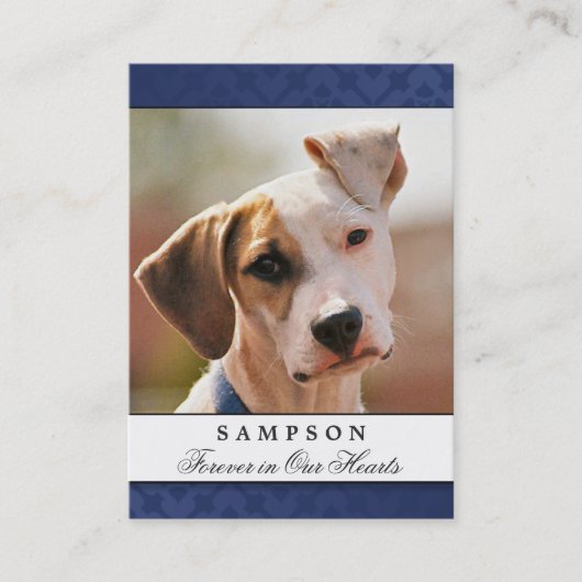ペット記念カードネイビーブルー – 満足の詩 名刺 (正面)