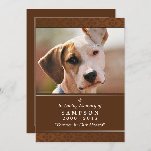 ペット記念カード5"x7"ミディアムブラウン写真 招待状 (正面/裏面)