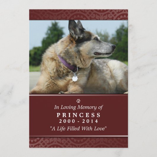 ペット記念カード5 x 7赤 – 神の園 案内状 (正面)