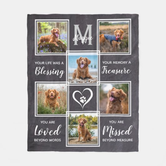 ペット記念ギフトペットロスカスタム6フォトコラージュ フリースブランケット (正面)