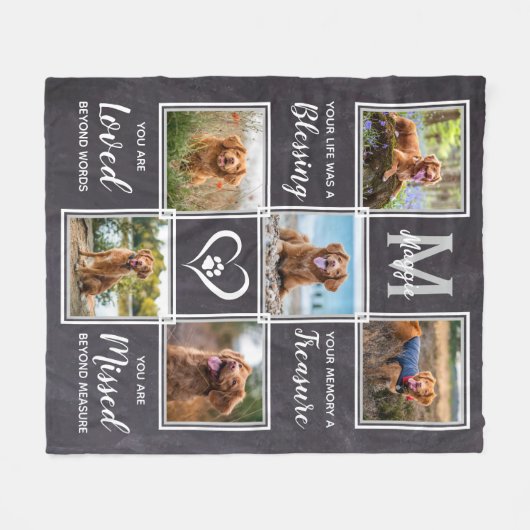 ペット記念ギフトペットロスカスタム6フォトコラージュ フリースブランケット (正面(横))