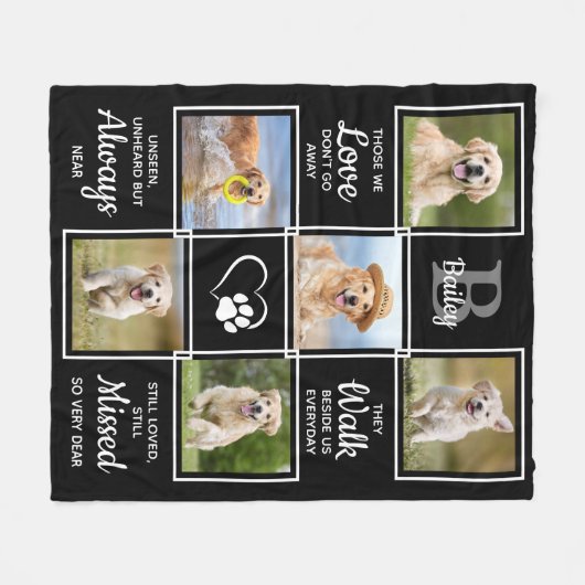 ペット記念ギフト – 犬の思い出フォトコラージュ フリースブランケット (正面(横))