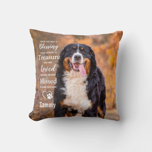 ペット記念パーソナライズされた悔やみや弔慰プレゼント犬の写真 クッション (正面)