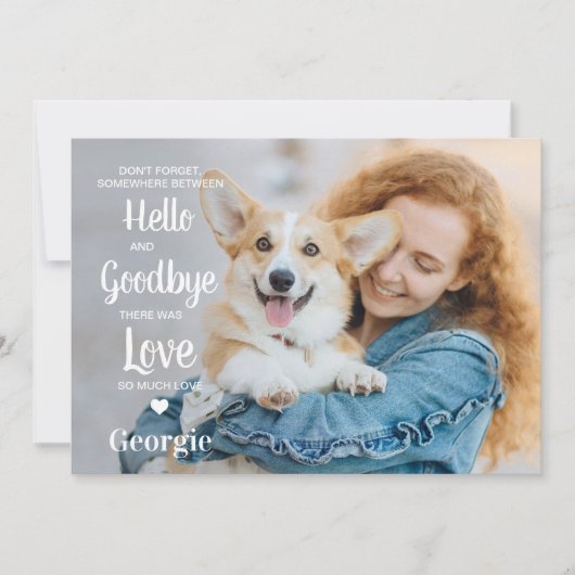 ペット記念パーソナライズされた悔やみや弔慰犬の写真 サンキューカード (正面)