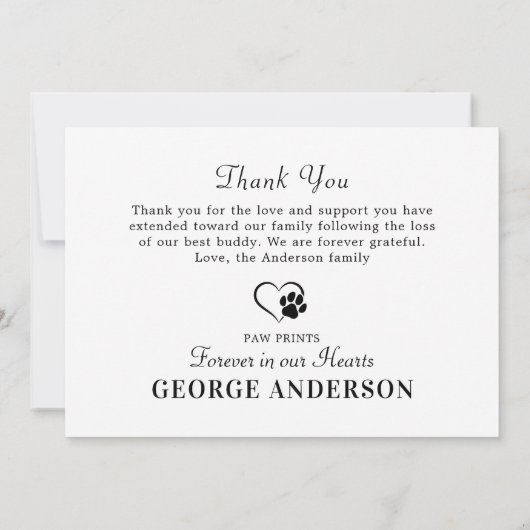 ペット記念パーソナライズされた悔やみや弔慰犬の写真 サンキューカード (裏面)