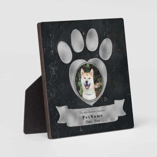 ペット記念フェイクの黒大理石シルバーポー フォトプラーク (正面)