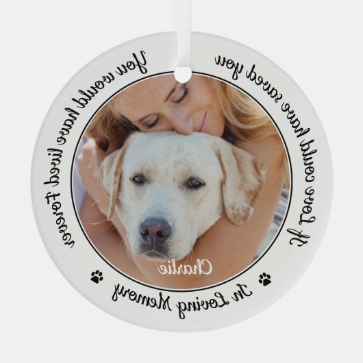 ペット記念モダン悔やみや弔慰記念犬の写真 ガラスオーナメント (裏面)