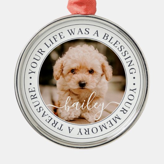 ペット記念大切な思い出エレガントシック写真 メタルオーナメント (正面)