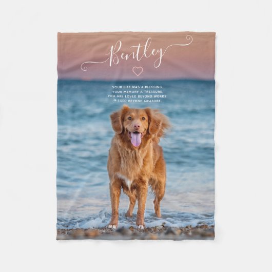ペット記念引用文写真記念タイポグラフィハート フリースブランケット (正面)