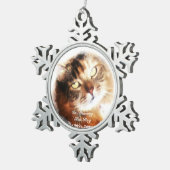 ペット記念物はあなたの写真のオーナメントを加えます スノーフレークピューターオーナメント (右)