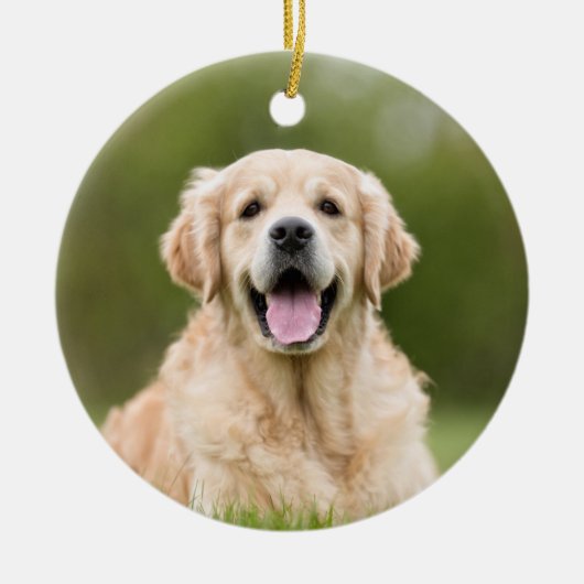 ペット記念犬の写真レッドバッファロープレイドペットロス セラミックオーナメント (正面)