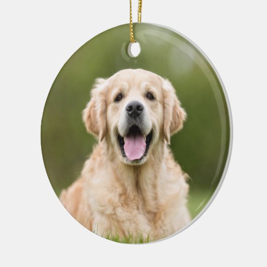 ペット記念犬の写真レッドバッファロープレイドペットロス セラミックオーナメント (左)