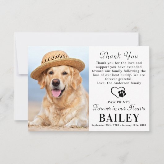 ペット記念犬の損失写真モダン悔やみや弔慰 サンキューカード (正面)
