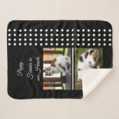 ペット記念猫の白黒の写真を追加 シェルパブランケット (正面(横))