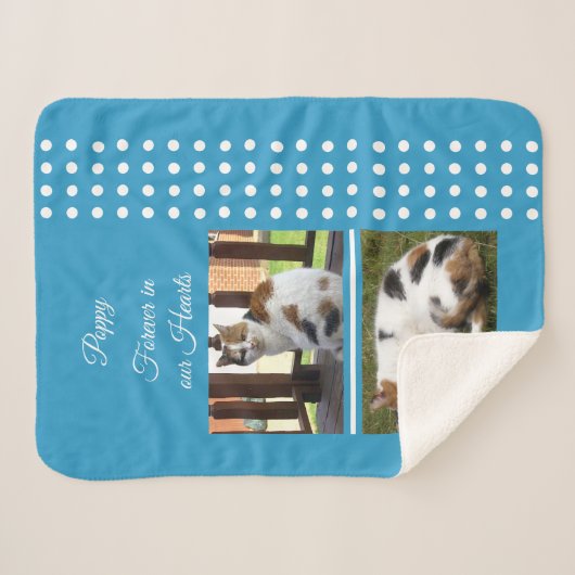 ペット記念猫の青と白の写真を追加 シェルパブランケット (正面(横))