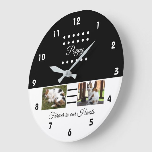 ペット記念猫白黒の写真の追加 ラージ壁時計 (傾斜)