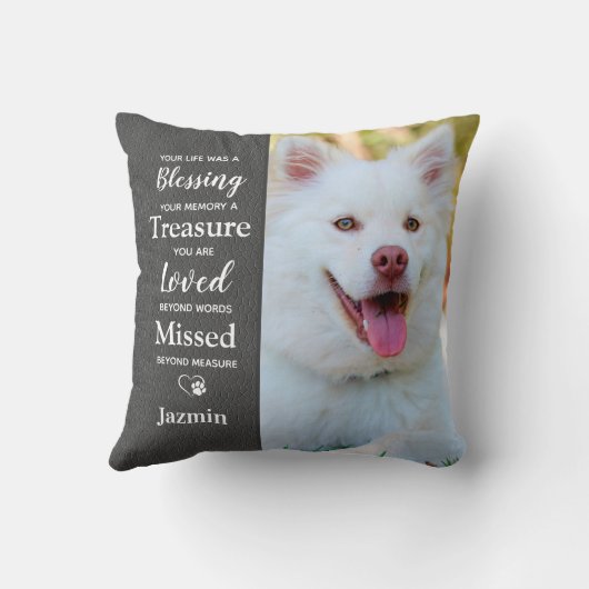 ペット記念碑引用文犬の写真 クッション (裏面)