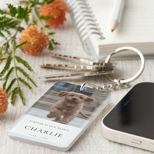 ペット記念碑 |愛する記憶の中の犬のエレガント写真 キーホルダー (正面右)