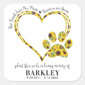 ペット記念種子パケットポープリントハートひまわり スクエアシール (正面)