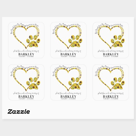 ペット記念種子パケットポープリントハートひまわり スクエアシール (シート)